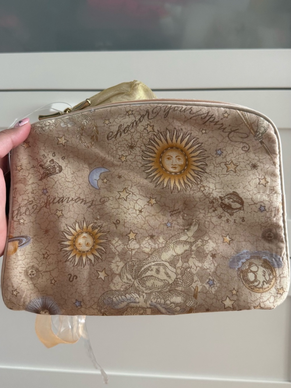 Beige Celestial Sun & Stars Cosmetic Pouch